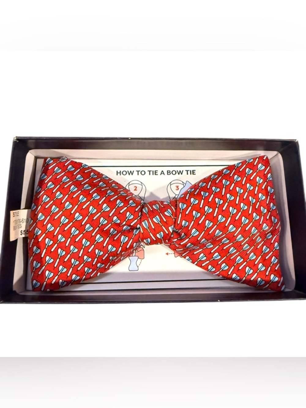 Vineyard Vines Bullseye Dart Print Red Silk Self Tie Bow Tie NWT Box
